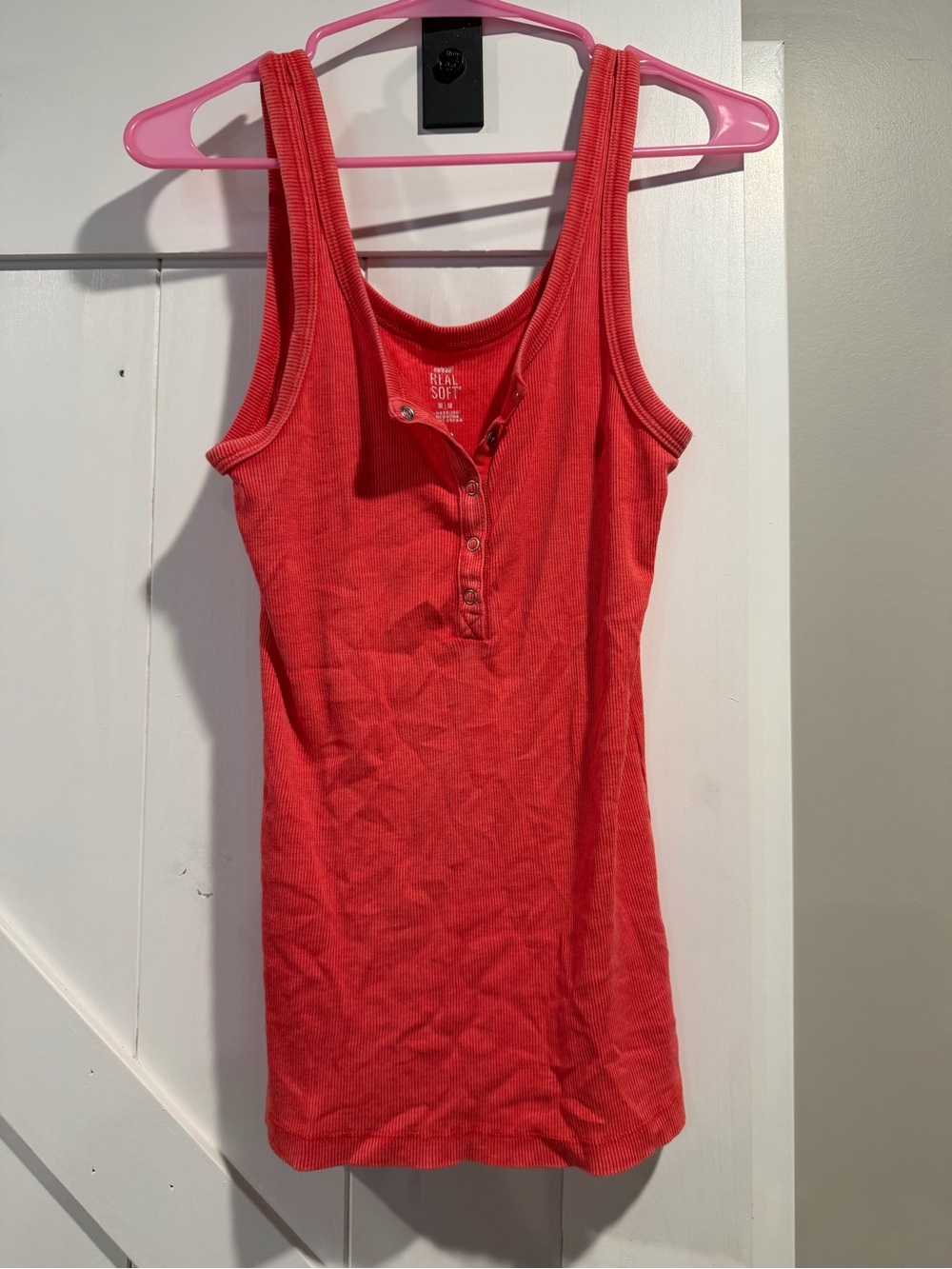 aerie Red Ribbed Henley Tank - Button Front